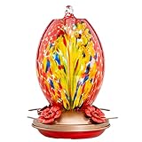 Muse Garden Hummingbird Feeder for Outdoors, Hand Blown Glass, 25 Ounces, Containing Ant Moat, Phoenix
