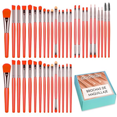 Brochas de maquillaje profesional set 40 piezas cerdas de calidad pinceles maquillaje con corrector brocha para sombra de ojos Naranja