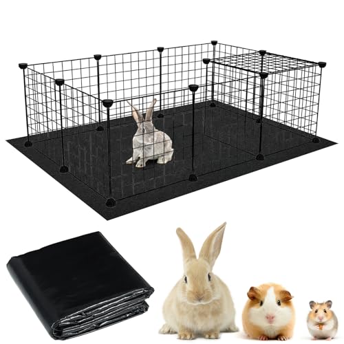 Waterproof Pet Playpen Mat, 59 x 39 Inch Guinea Pig Cage Liner Reusable Floor Pad with Non-Slip Backing Perfect for Rabbit Guinea Pig Ferret Hamster and Other Small Animals (Black)