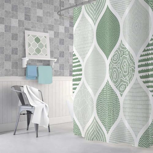 Green and Grey Shower Curtain, Mint Green Retro Bohemian Geometric Fabric Shower Curtains Set for Bathroom Decorative, Boho Modern Abstract Paisley Restroom Decor Accessories with Hooks 72X72 Inch by JAWO - Used condition - Image 4
