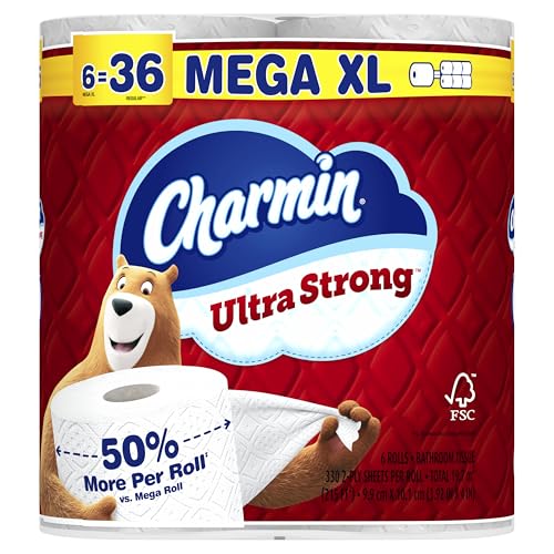 Charmin Ultra Strong Toilet Paper, 6 Mega = 24 Regular Rolls, 2-Ply, White