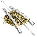 Yerba Mate Bombilla Straw Set of 2 with Cleaning Brush | Reusable Stainless Steel Straws | Bombilla...