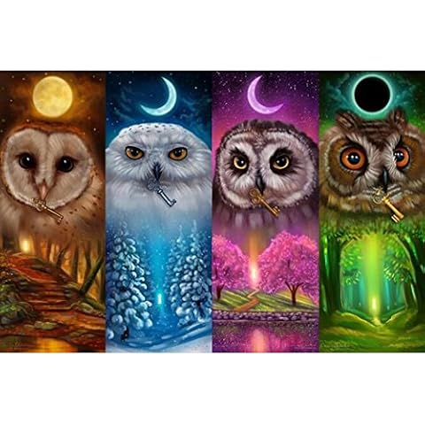 CCMART DIY 5D Diamond Painting by Number Kit, Crystal Rhinestone Four Season Owl Full Drill Embroidery Cross Stitch Arts Craft Canvas for Home Wall Decoration, 46 x 36cm Cover