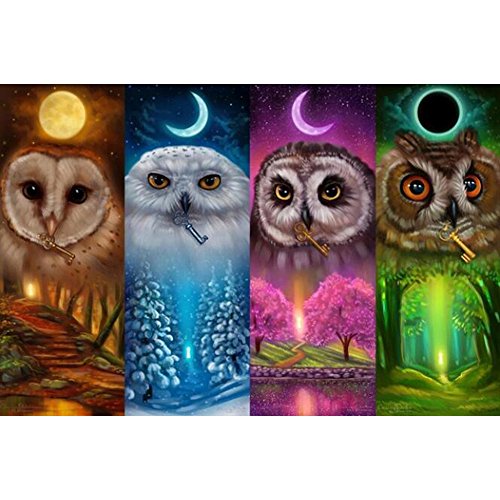 CCMART DIY 5D Kit de pintura de diamante por número, diamantes de imitación de cristal, bordado completo, punto de cruz, lienzo para decoración de la pared del hogar Four Season Owl