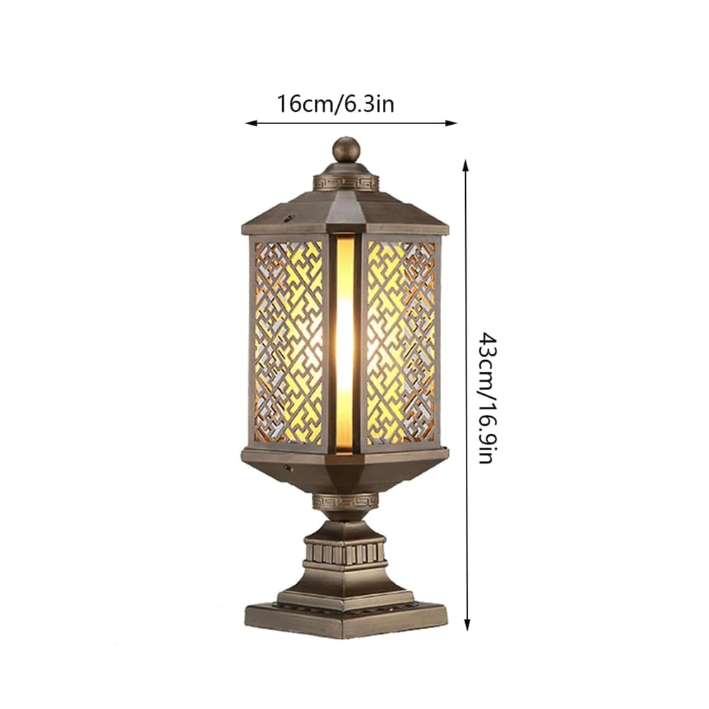 HZWJIA Dusk To Dawn Outdoor Pillar Lamp 6.3in Vintage Style Hardwired Patio Fence Park Pillar Head Lamp Bronze IP65 Rated Waterproof Bollard Light With Glass Shade Suitable For Villa Hotel Deck Pillar