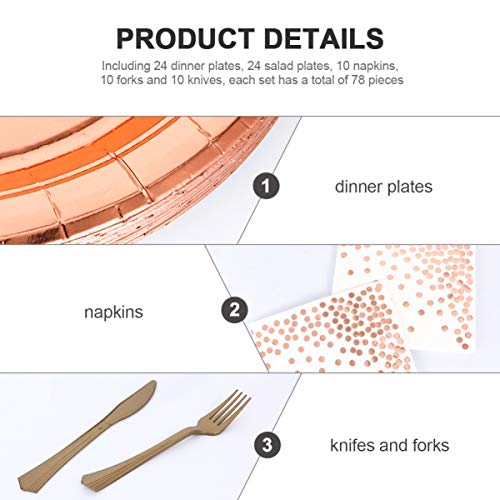 Conjunto de louça descartável de 78 peças Ouro, louça, Pratos de Plástico, Guardanapos, Facas, Garfo