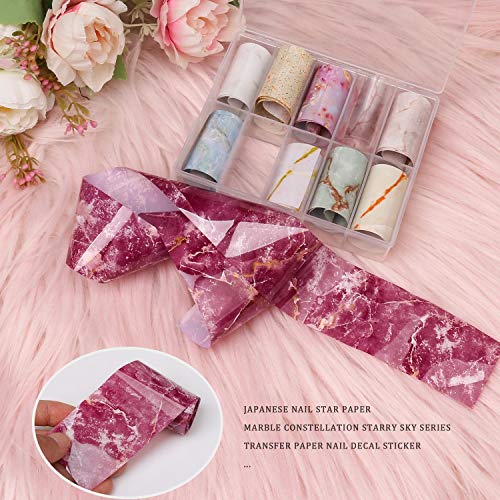 Marble Nail Foil Transfer Sticker, 10 Roll Colorful Marble Nail Art Foil Decals For Nail Designs, Transfer Nail Foils Manicure Tips Decoration #TOP3