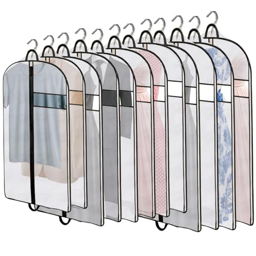 Clothes Cover Bags for Storage Hanging Garment Covers with Zipper Dust & Moth Proof Breathable Suit & Dress Protector for Wardrobe and Travel Pack of 12 (3 Sizes)