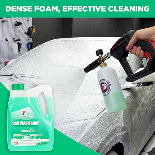 Image of Tool Daily Short Pressure Washer Gun with Foam Cannon, Car Wash Soap 64 Oz, 5 Power Washer Nozzle Tips, 1 /4 Inch Quick Connect
