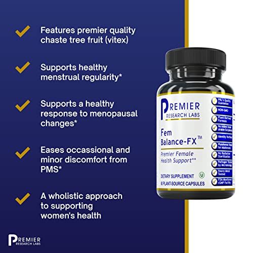 Premier Research Labs Fem Balance-Fx - Features Organic Chaste Tree Fruit, Alfalfa, Chinese Salvia & Turmeric - Nutraceutical Formulation For Healthy Female Support - 60 Plant-Source Capsules #TOP3