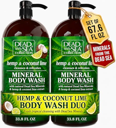Image of Dead Sea Collection Hemp & Coconut Lime Body Wash for Women and Men - with Pure Dead Sea Minerals - Cleanses and Moisturizes Skin - Pack of 2 (67.6 fl. oz)
