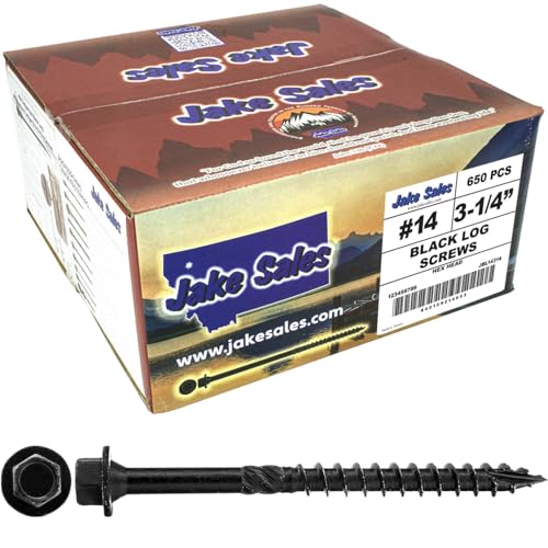 Jake Sales #14 X 3-1/4" Heavy Duty Black Timber/Log/Landscaping Wood Screws - Exterior Coated Heavy Duty Screws. 1 x Full Box - 650 Screws