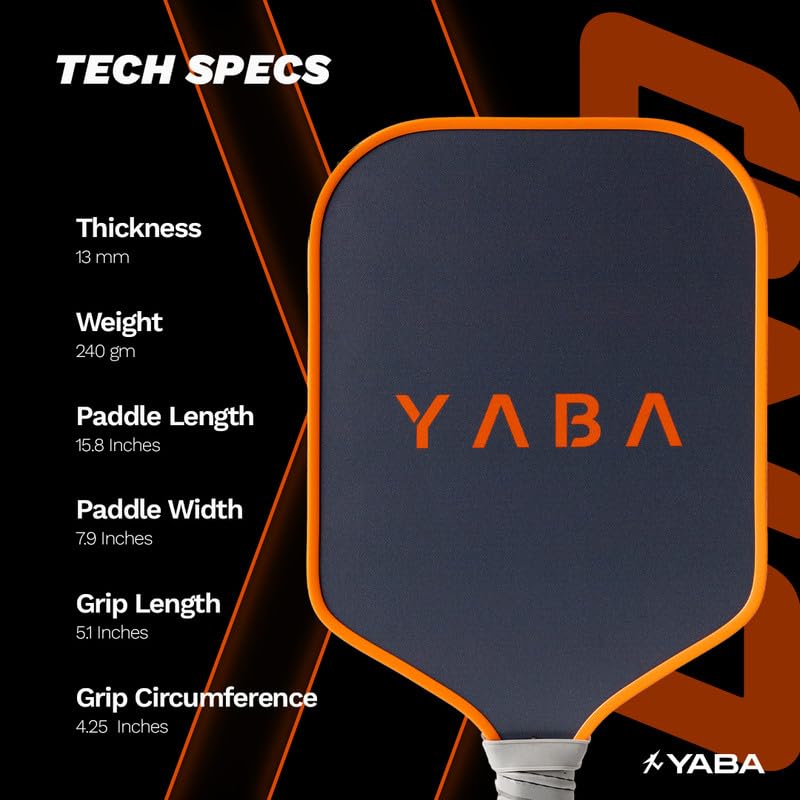 YABA UNO Pickleball Paddle | 14mm Thermoformed Hybrid Carbon Fiberglass | Impact Polypropylene Honeycomb Core | Wider Sweet Spot | Lightweight Pickleball Racket for All Skill Levels (Orange) 4