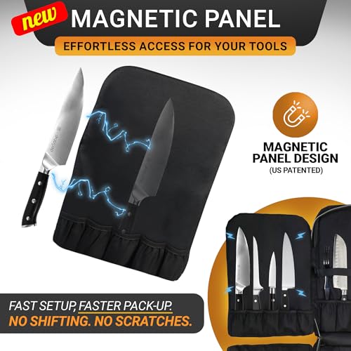 Magnet Chef Knife Backpack | 20+ Pockets for Knives & Tools | Large Pocket for Tablet & Notebooks | Knife Backpack for Chefs (Black)2