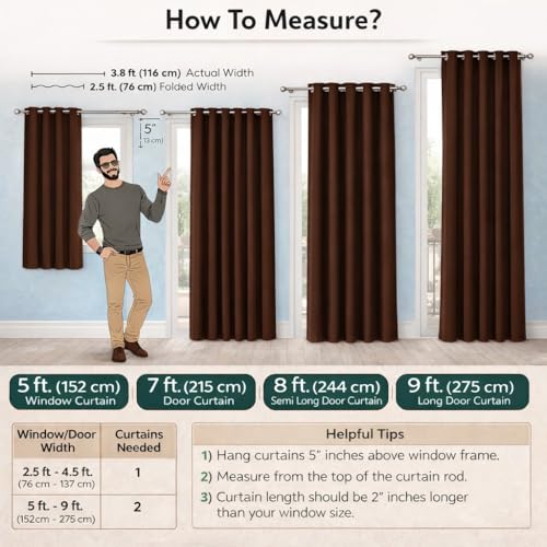 Image of Roseate 100% True Black Out Curtains (8 Feet /Set of 2) Solid Room Darkening Curtain & Thermal Insulated for Bedroom, Living Room (Dark Brown / 116x242 cm)