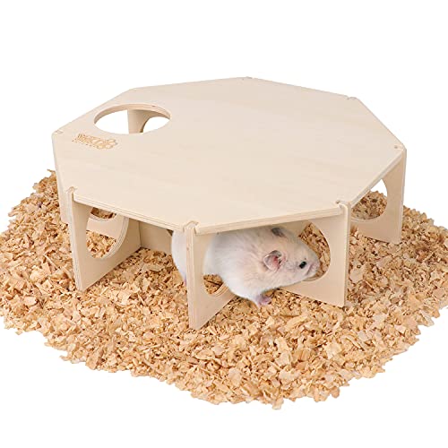 YKD Multi Chamber Hamster House Maze, Natural Wood Small Animals Hideout, Hamster Explore Tunnel House for Hamster Mice Gerbils Mouse Syrian Hamsters (Medium)