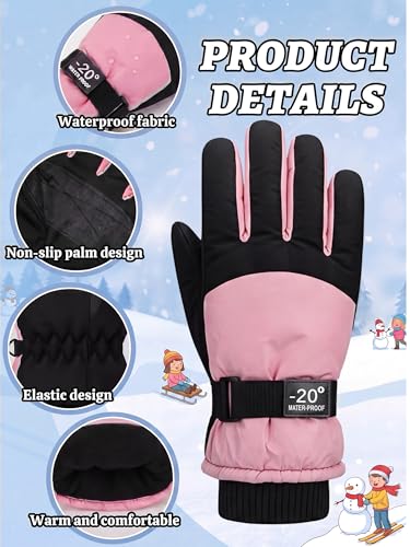 Image of SATINIOR 2 Pair Kids Winter Gloves | Waterproof Winter Snow Gloves for Boys Girls, for Winter Outdoor Ski Snowboarding Cold Weather, Warm Cotton Plush Lining