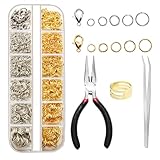 Anillo de salto abierto y cierre de langosta Kit de anillos de salto para hacer joyas y reparación de collares, con alicates de anillo de salto