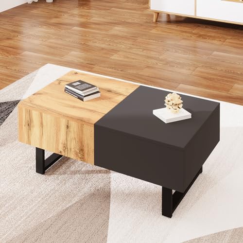 Merax Table basse coulissante 100 x 40 x 55 cm avec rangement caché, support en métal, flexible, pour salon et bureau, installation facile, bois et anthracite