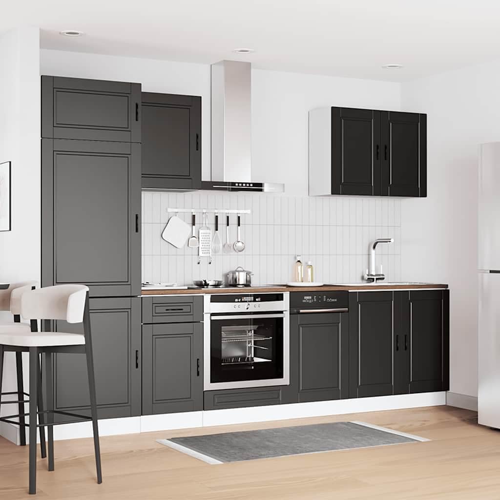 IKAYAA Mueble de Cocina 7 Piezas Kalmar, Cocinas Completas, Muebles Modulares, Armario Inferior de Fregadero, Armario Colgante para Horno Negro