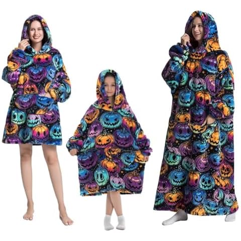 PaWuKi Wearable Blanket Hoodie, Oversized Sherpa Hooded Blanket Sweatshirt with Pocket, Super Warm and Cozy Hoodie Blanket Pumpkins Adult Cover