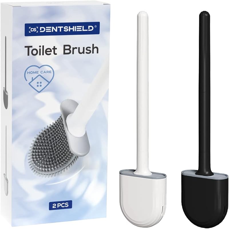 DENTSHIELD 2 db Szilikon WC Kefe Szivárgásmentes Tartóval, Gyorsan Száradó Fürdőszobai Toalett Tisztító Készlet, Könnyű Többszínű
