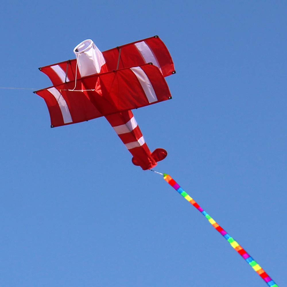 Gigante Aereo Aquilone 3D Enorme Bi-Plano Rosso in Poliestere Super Size 3D Aquilone per Bambini e Adulti