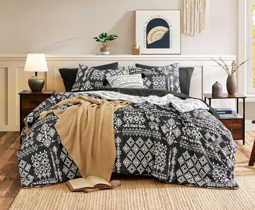 Geniospin Queen Comforter Set - 7 Pieces Reversible Bedding Set, Boho Bed in A Bag, Lightweight Soft Aztec Bedding, All Season Bed Comforter Set with Sheets, Pillowcases & Shams