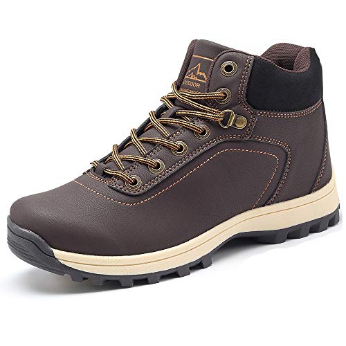 YIRUIYA Mens Winter Snow Boots Water Resistance Hiking Boots Anti Slip for Men(Brown,13 M US)