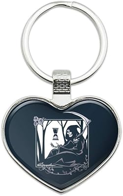 Death Grim Reaper Waiting With Hourglass Keychain Heart Love Metal Key Chain Ring