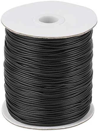 PandaHall 100 Yards/Roll 1.5mm Braided Waxed Cotton Cord String DIY Jewelry Craft Macrame Making Beading Thread Rope with Spool (Black)