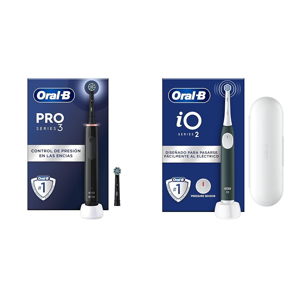 Oral-B Pro 3 3000 Electric Toothbrush with Rechargeable Handle and 2 Heads, + iO 2 Electric Toothbrush Black Night