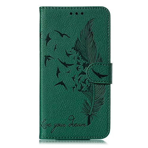 JSLY – Capa de couro com textura litchi horizontal com carteira e suporte e compartimentos para cart