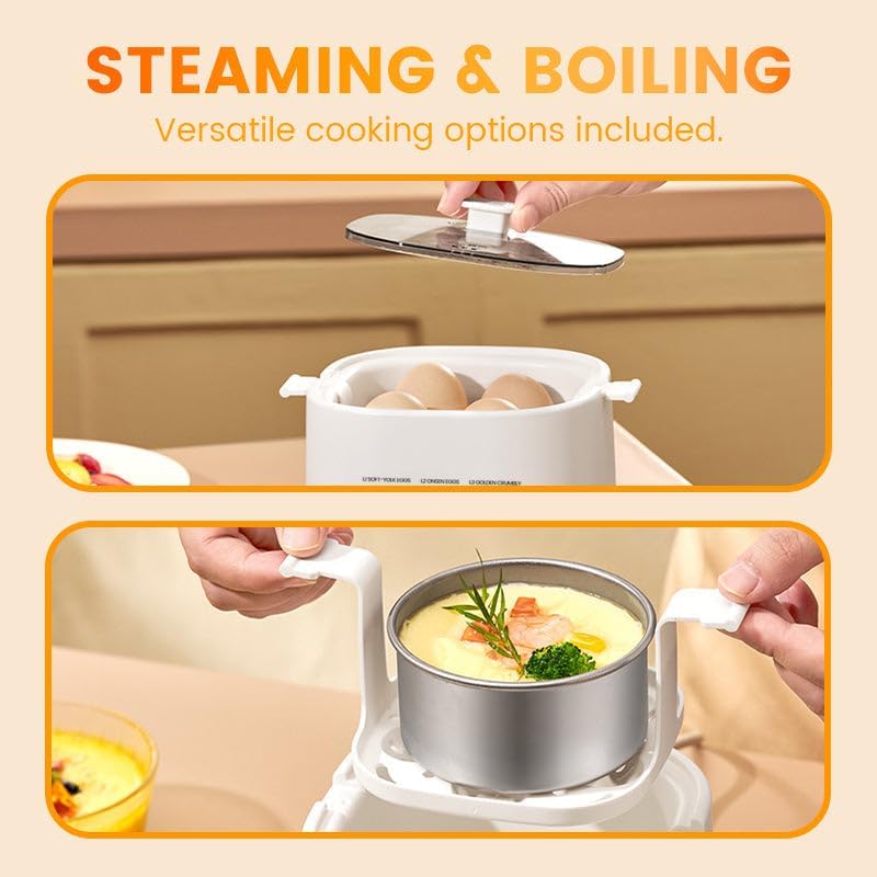Mini Multi-Functional Egg Cooker Set with Smart Touch Panel, Electric Rapid Egg Cooker, Egg Steamer with Auto Shut-Off, Precise Temperature Control for Hard Boiled, Soft Boiled, Poached (Set C)