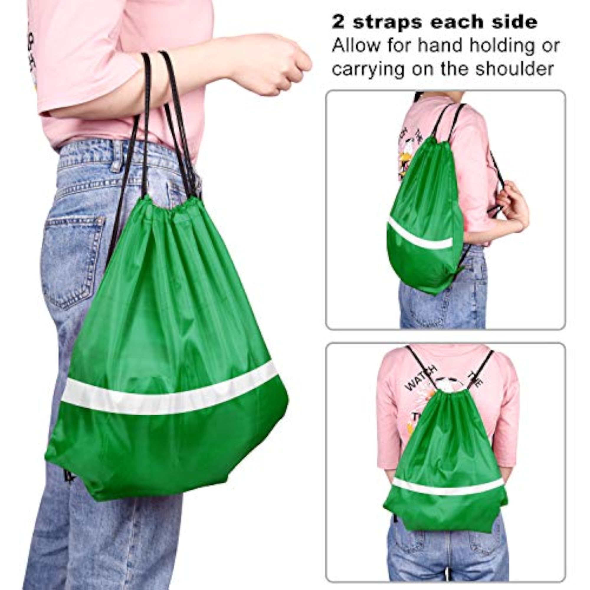 Drawstring Backpack with Reflective Strip, Cinch Sack