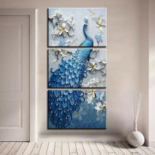 Impression murale paon bleu haut de gamme - Peinture sur toile texturée 20x30 cm