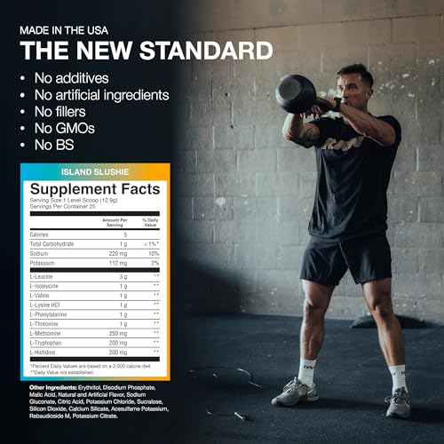 Raw RAW_EAA_SL_4994 Eaa Amino Acids Powder, Island Slushie (25 Servings) - Pre Workout Amino Energy Powder For Strength, Endurance, Recovery & Lean Muscle Growth - Bcaa Amino Acids Supplement thumb #3