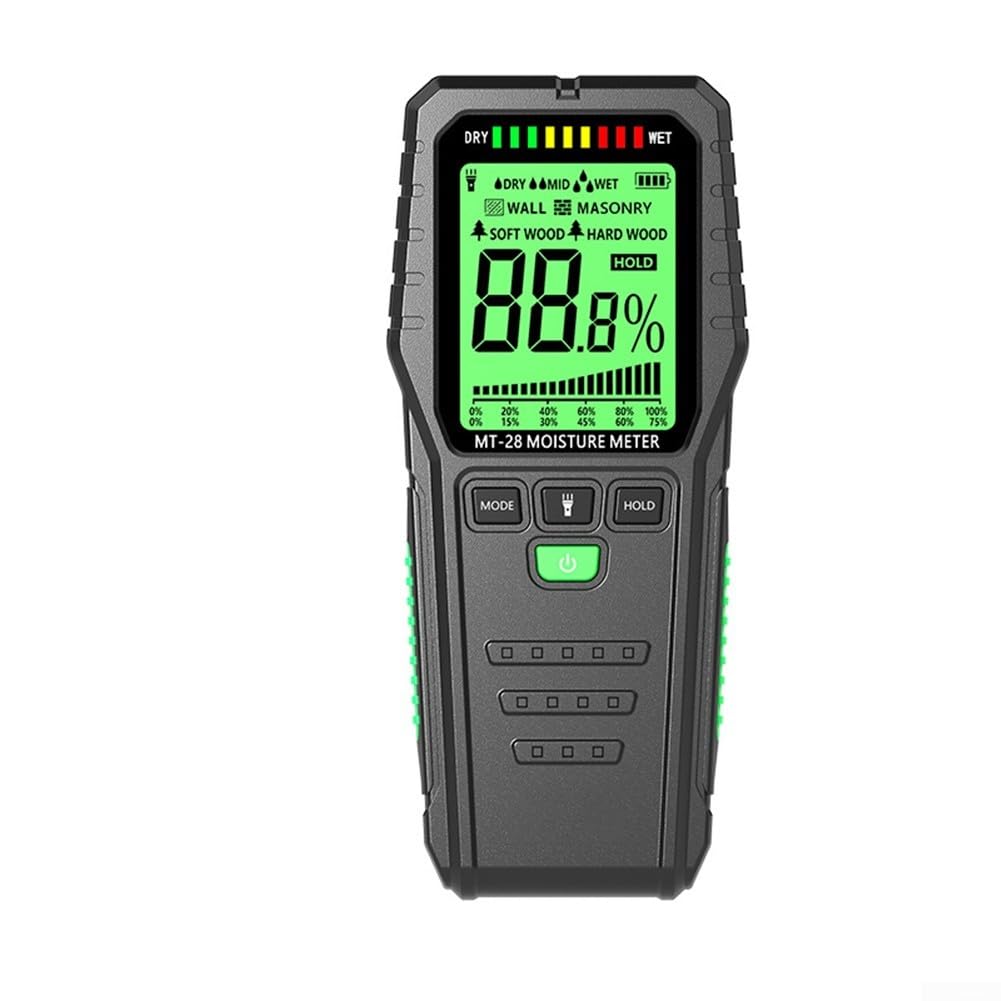 Medidor de humedad de madera Pinlos USB-C recargable 2,7 pulgadas pantalla a color alarma para renovación de materiales de construcción 150 x 67 mm