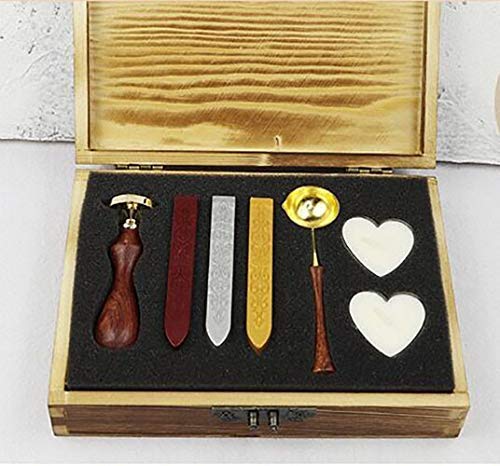 CTEB Diamond Heart Wax Seal Stamp Kit Wood Handle Melting Spoon Wax Sticks Candle Wood Gift Box Set Decorating Gift Cards Weding Invitations Envelopes Letters Sealing Wax Seal Stamp Kit