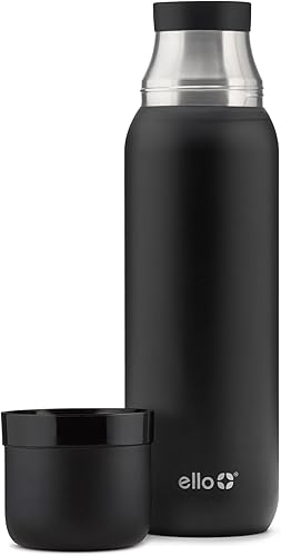 Ello Therma - Termo aislado de acero inoxidable de 32 onzas para bebidas calientes y frías, con tapa a prueba de fugas y taza integrada, aislamiento
