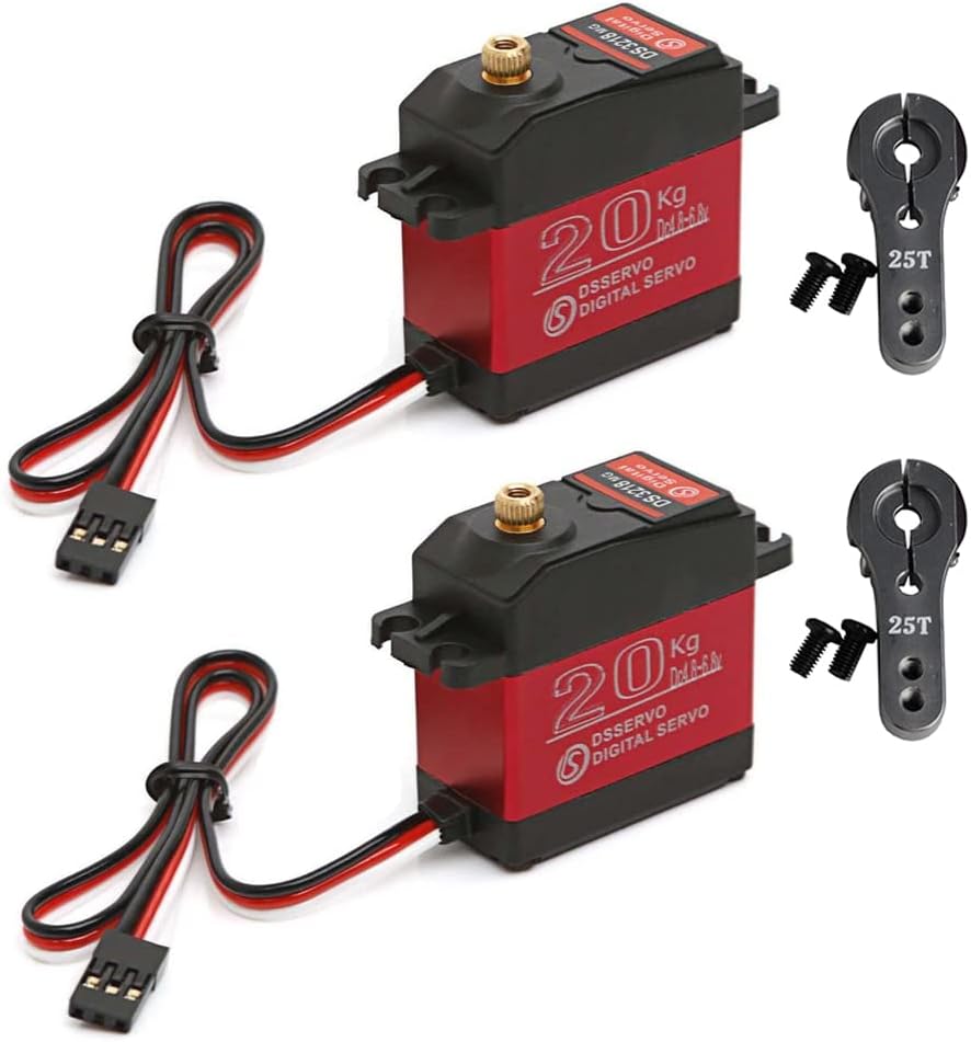 DS3218 Waterproof Digital Servo with 25T Servo Arm, 20KG High Torque Full Metal Gear Control Angel 270° (Pack of 2)