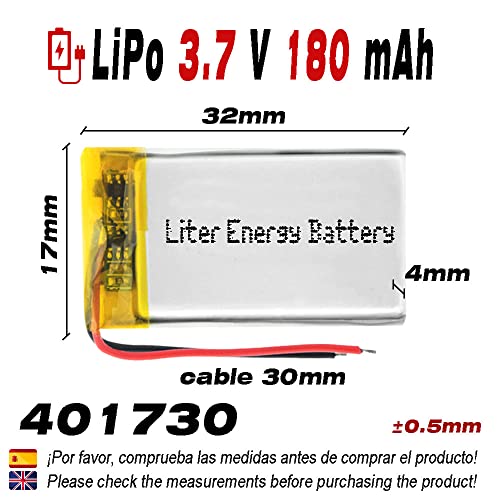 Batteria 401730 LiPo 3.7V 180mAh 0.666Wh 1S 5C