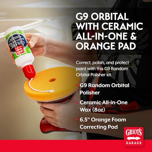 Image of Griot's Garage G9 Random Orbital with Ceramic All-in-One Car Wax, 8oz and 6.5 inch Orange Buffing Pad, Paint Correction, Auto Detailing Supplies and Accessories