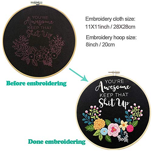 Cooliya You're Awesome Keep That Up - Embroidery Kit For Beginners, Embroidery Starter Kit Craft Kit Cross Stitch Kit - Birthday Gift For Women, Best Friend, Daughter, Mom, Coworker (Black) #TOP2