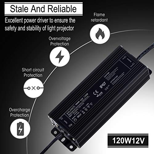 Axlhniti Led Driver 120W 12V Dc Low Voltage Output, Waterproof Ip67 Led Power Supply,Led Transformer With 3-Prong Plug 3.3 Feet Cable For Led Light thumb #1