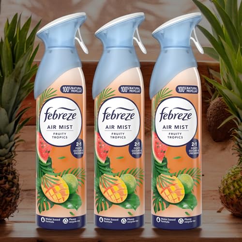 3 x 185ml Air Mist Air Freshener Spray odour Eliminator Home & Office Fragrances - Fruity Tropics Scent(Total 555ml)
