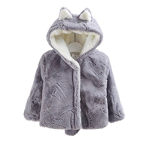Ding Dong Baby Kid Boy Girl Winter Ears Hooded Coat(Grey,4T)