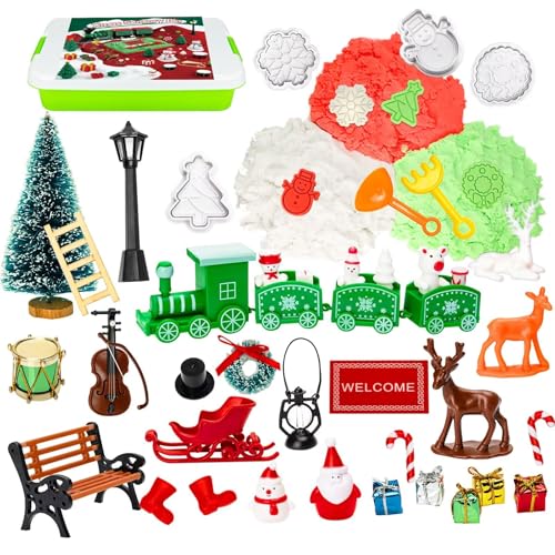 Christmas Sensory Bin Toys for Toddler Kids Age 3-8, Sand Art Play Kits with Xmas Figurine Ornaments, Preschool Learning Sandbox Toys for Winter Activities, Stocking Stuffers Gifts for Boys Girls