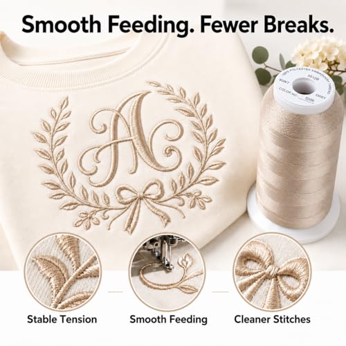 Image of Simthread 5000M 40WT Polyester Embroidery Thread, Champagne S006 | 5000M 40WT polyester thread feeds smoothly for machine embroidery, monograms, logos, patches and quilting.