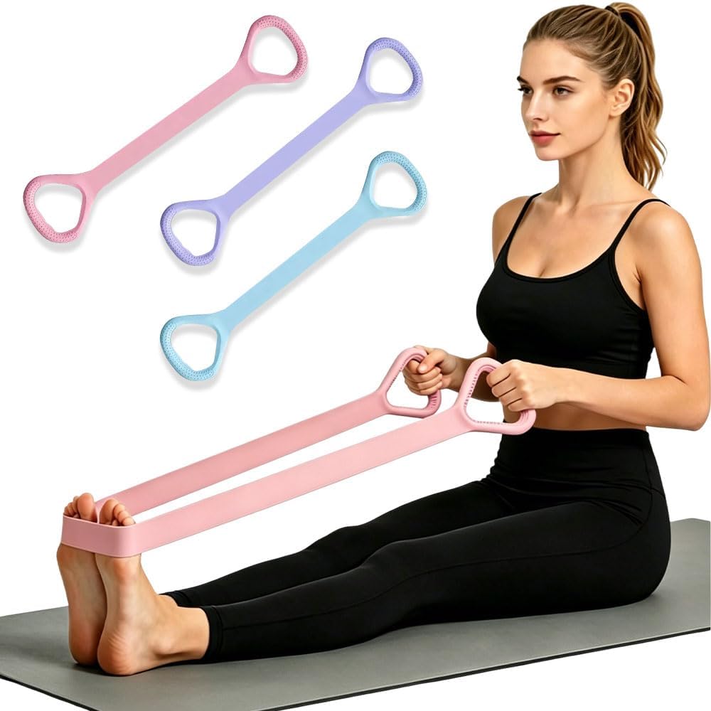 Figure 8 Resistance Bands with Handles, Silicone Exercise Bands, Elastic Workout Bands for Arm, Back, Shoulder Training, Stretching Straps for Yoga, Pilates & Physical Therapy